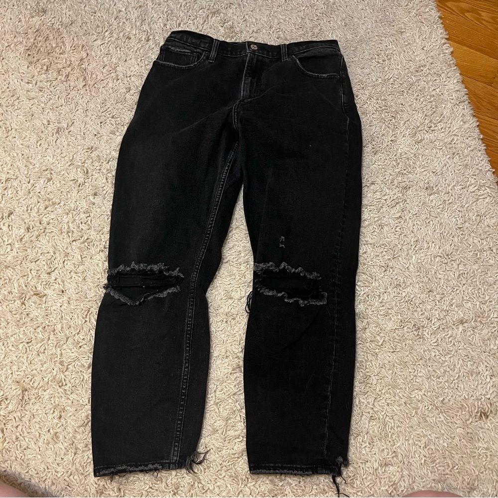 abercrombie the mom black distressed jeans size 6R